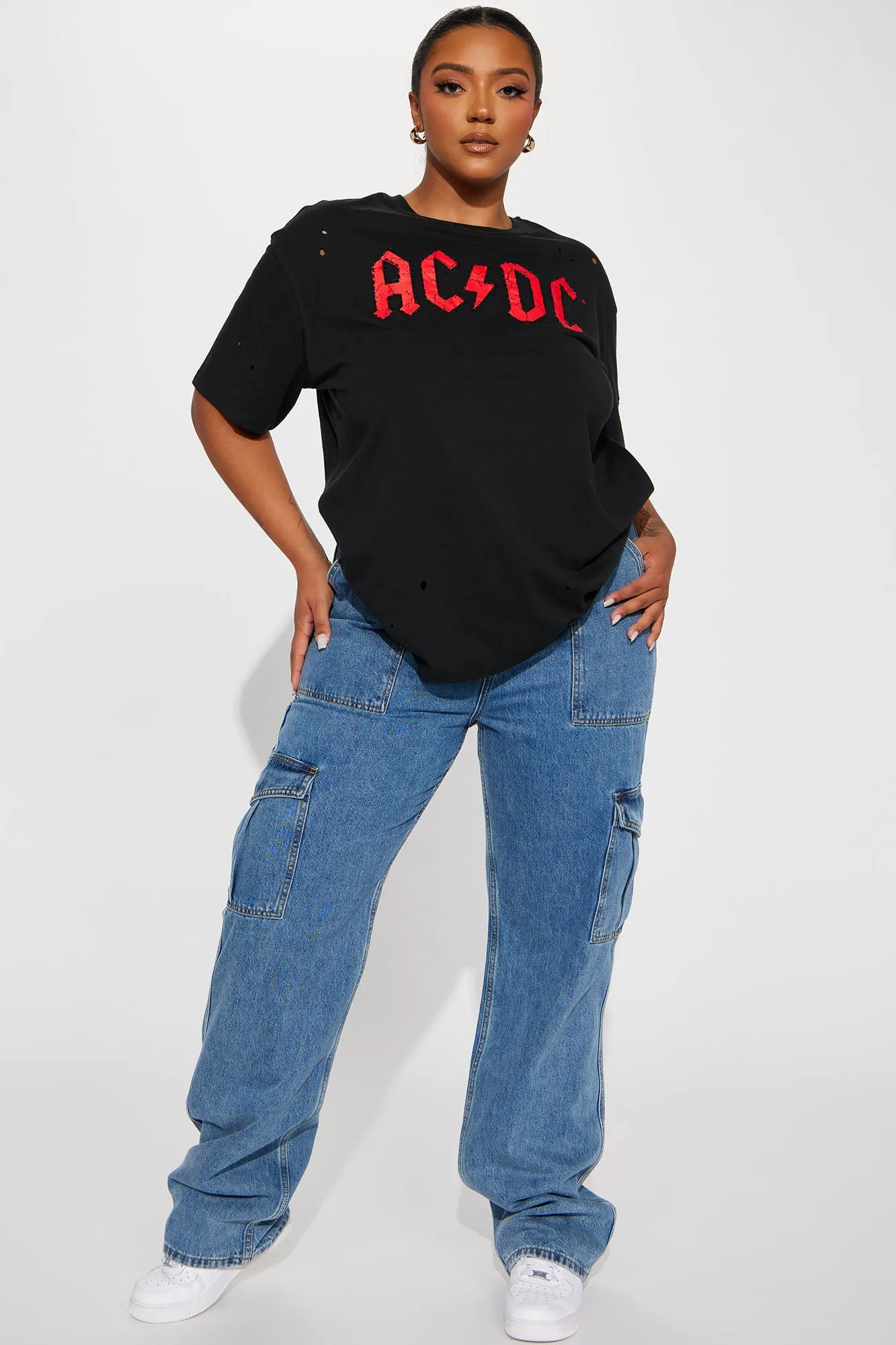 ACDC Beaded and Distressed T-Shirt - Charcoal