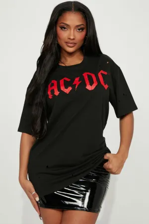 ACDC Beaded and Distressed T-Shirt - Charcoal