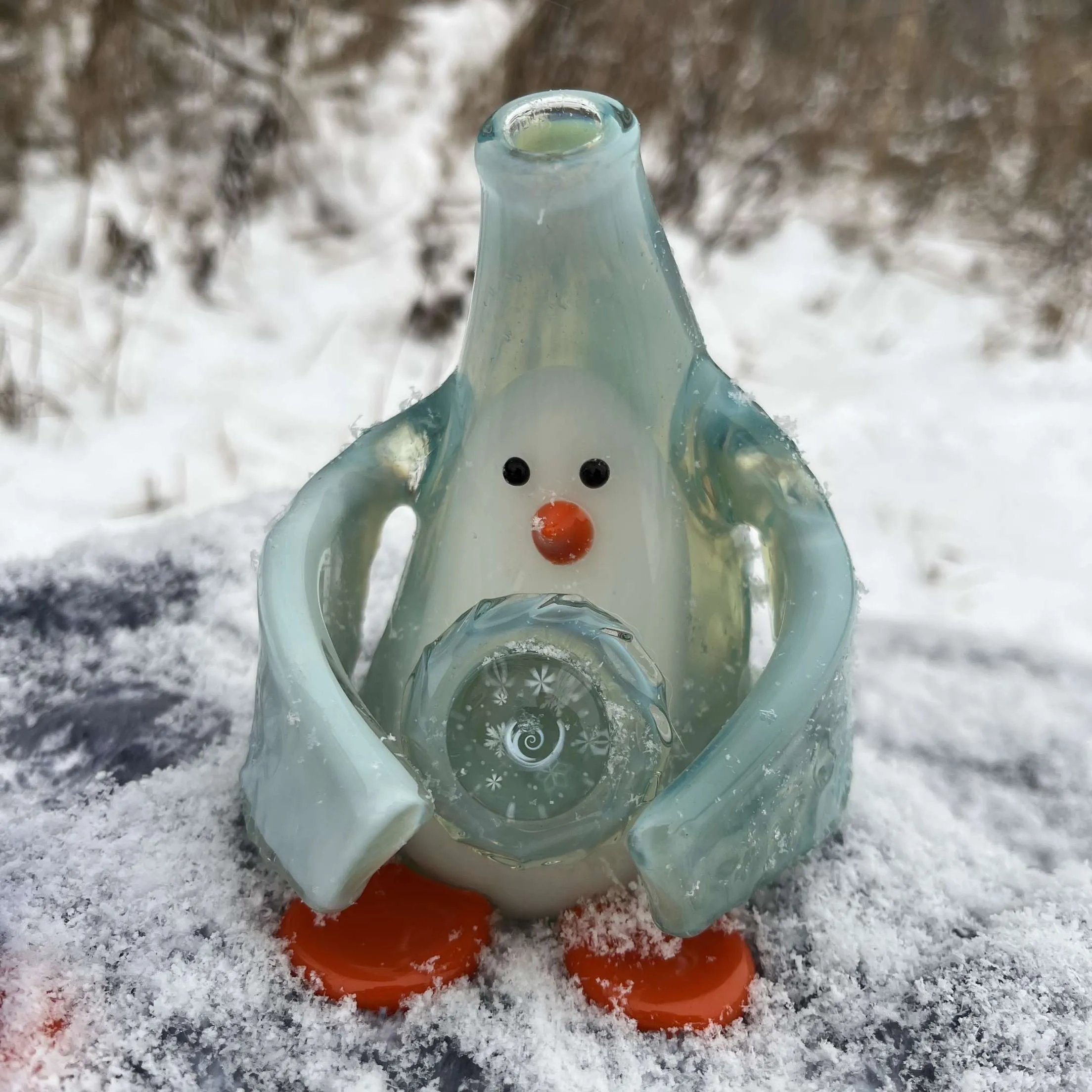 Chaka Glass Faded Ice Cave Penguin Dab Rig - Unique Handcrafted Water Pipe for Effortless Dabbing Experience