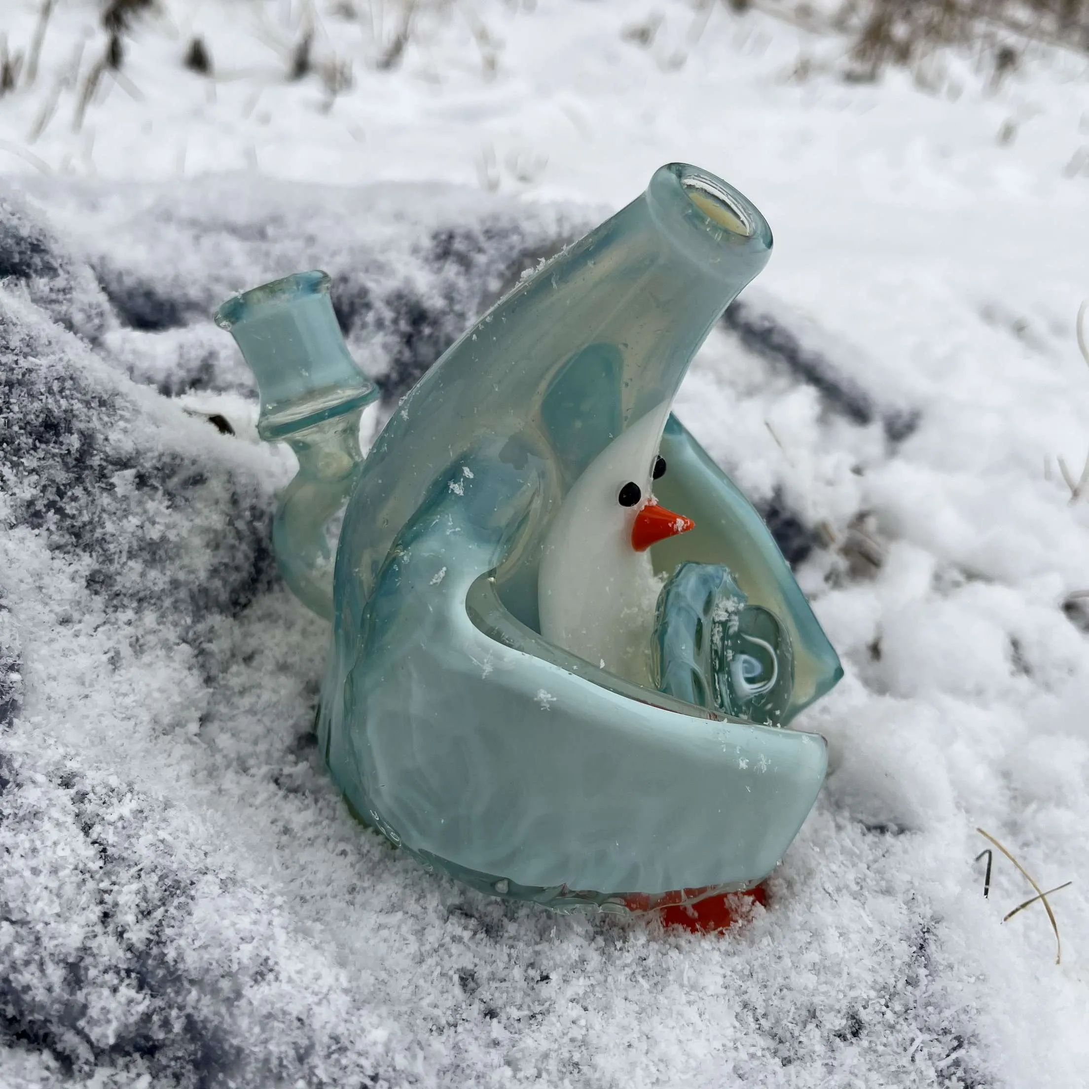 Chaka Glass Faded Ice Cave Penguin Dab Rig - Unique Handcrafted Water Pipe for Effortless Dabbing Experience