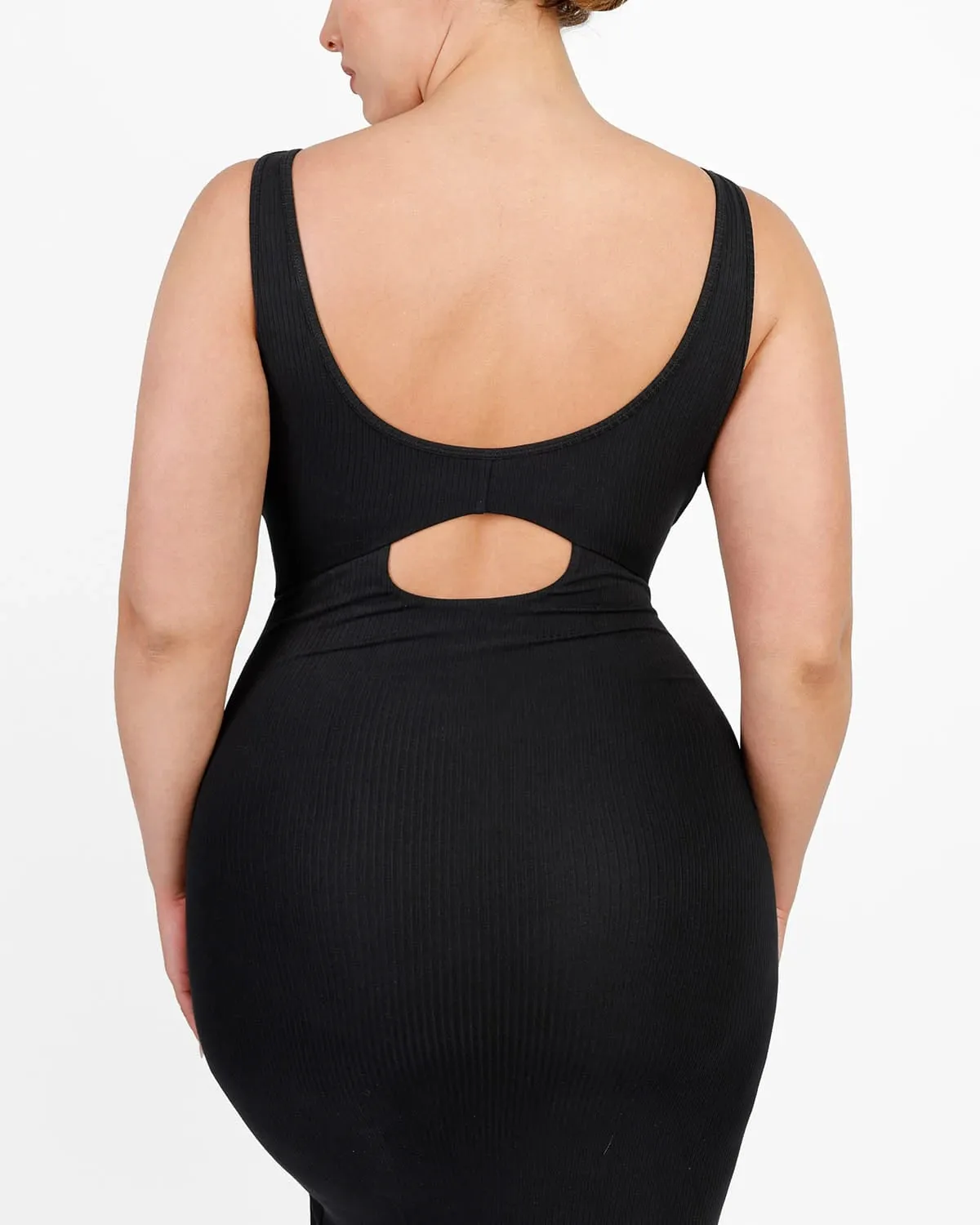 Comfortable Ribbed Shaping Dress with Low-Back Design