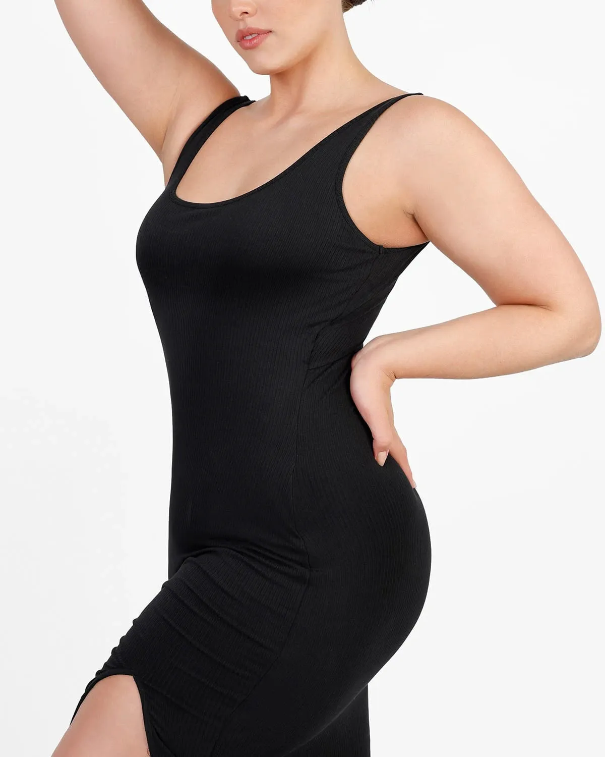 Comfortable Ribbed Shaping Dress with Low-Back Design
