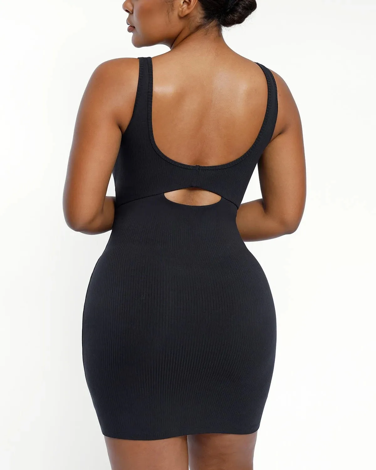 Comfortable Ribbed Shaping Dress with Low-Back Design