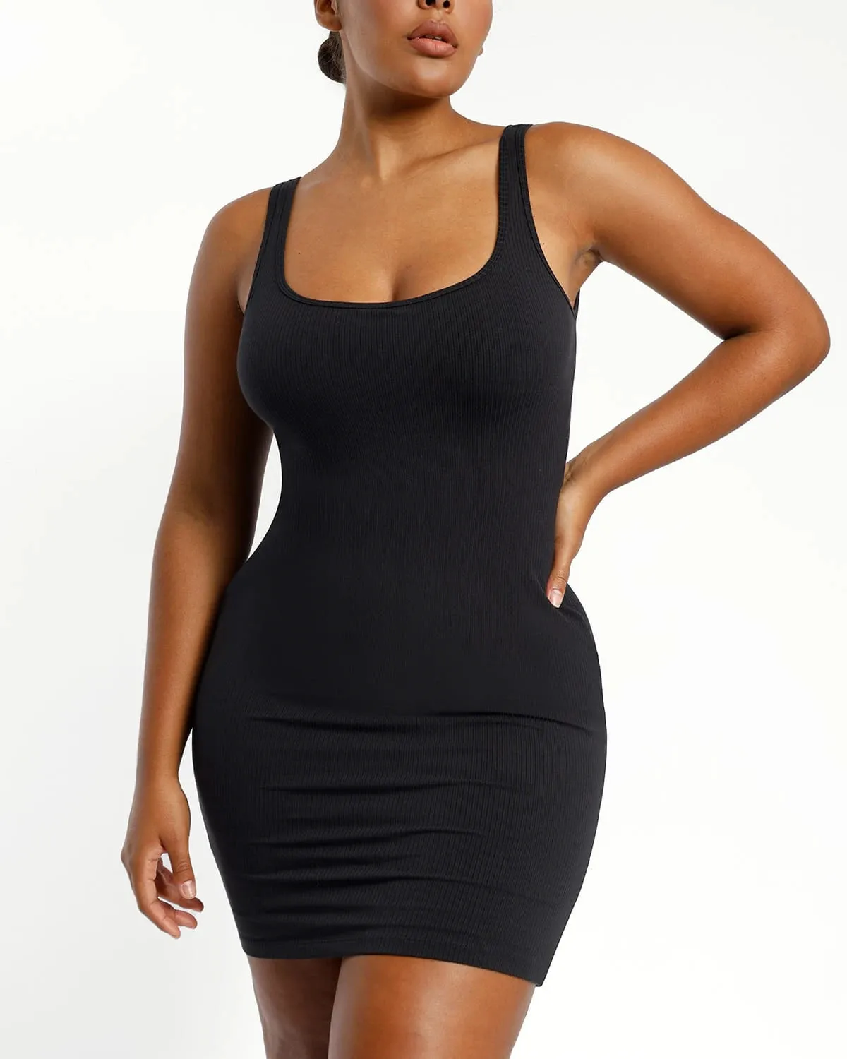 Comfortable Ribbed Shaping Dress with Low-Back Design