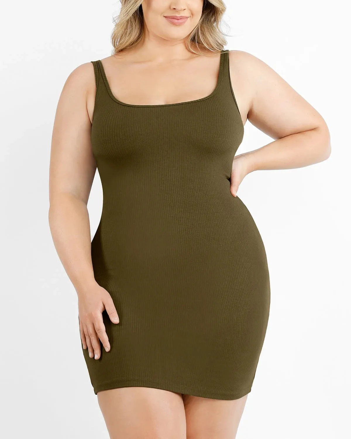 Comfortable Ribbed Shaping Dress with Low-Back Design