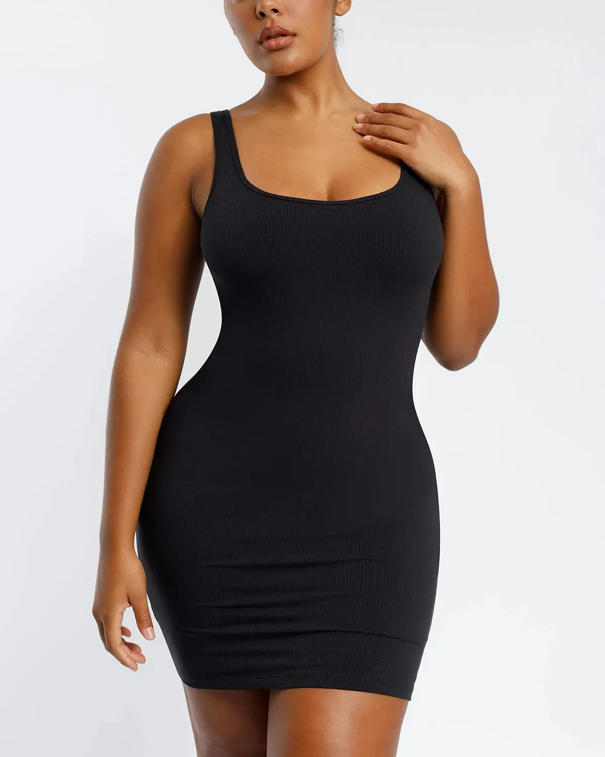 Comfortable Ribbed Shaping Dress with Low-Back Design