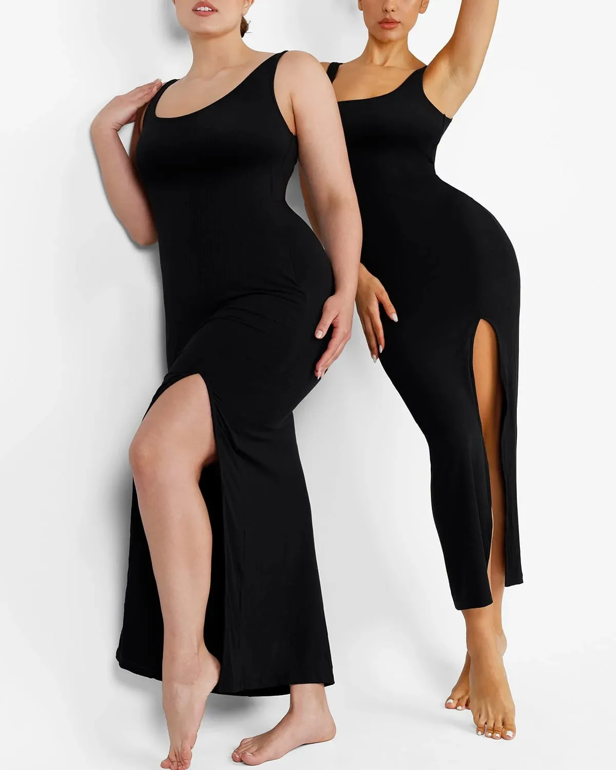 Comfortable Ribbed Shaping Dress with Low-Back Design