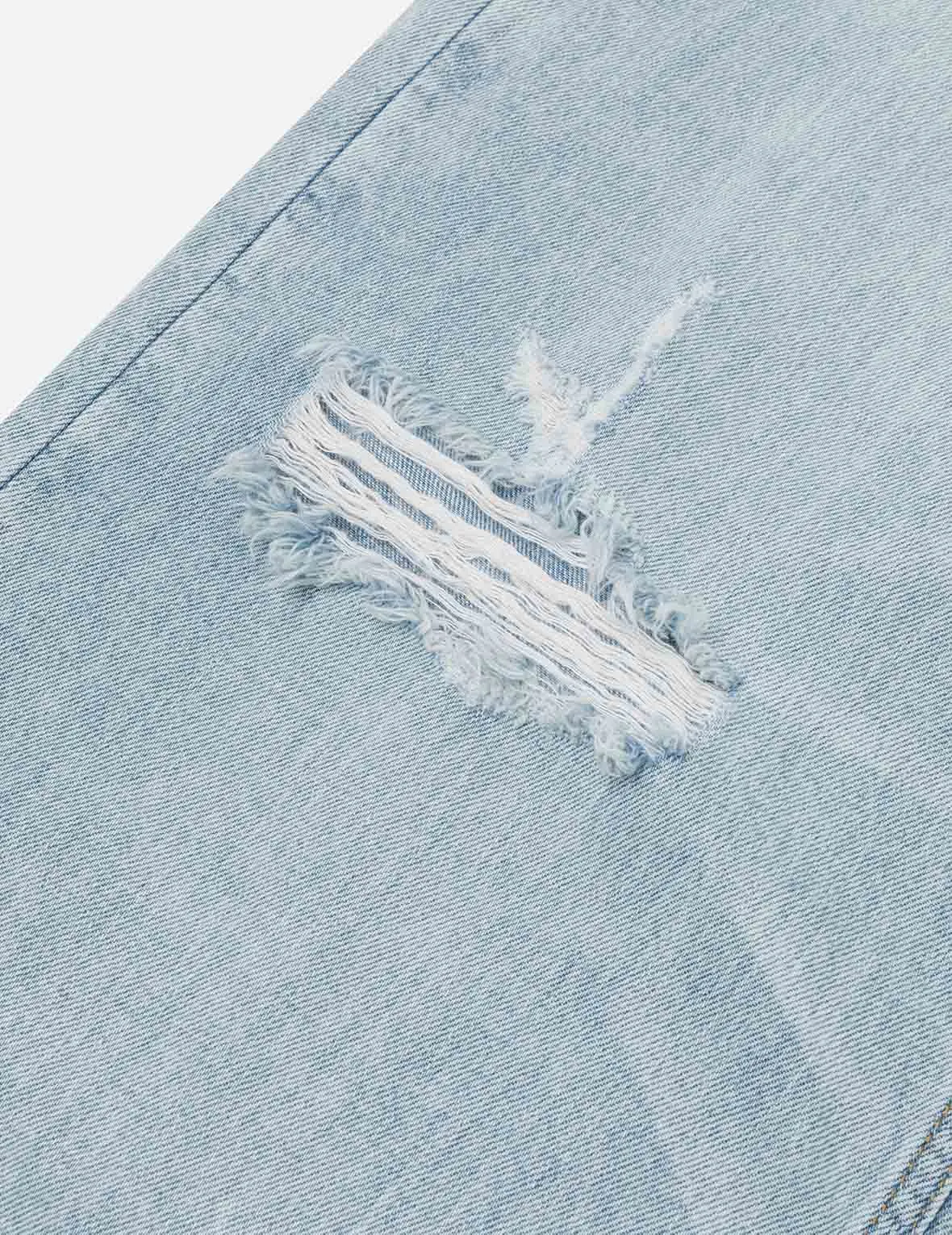 Distressed Seagull Appliqué Fashion Fit Wide-leg Jeans