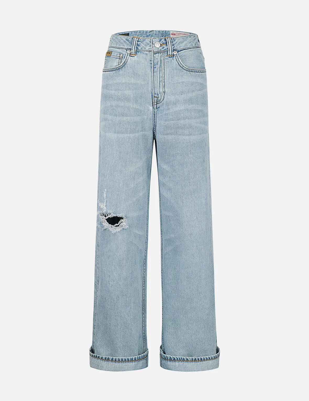 Distressed Seagull Appliqué Fashion Fit Wide-leg Jeans
