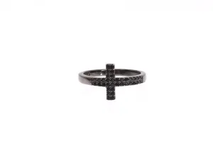 Exquisite Black CZ Crystal Sterling Silver Ring