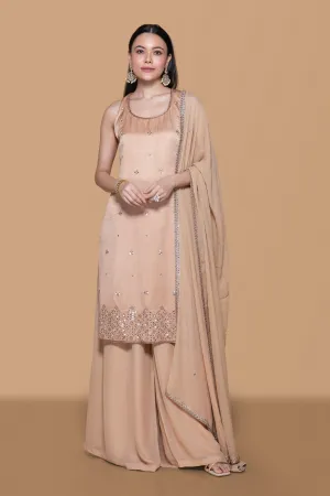Fawn Kurta Set With Exquisite Embroidery