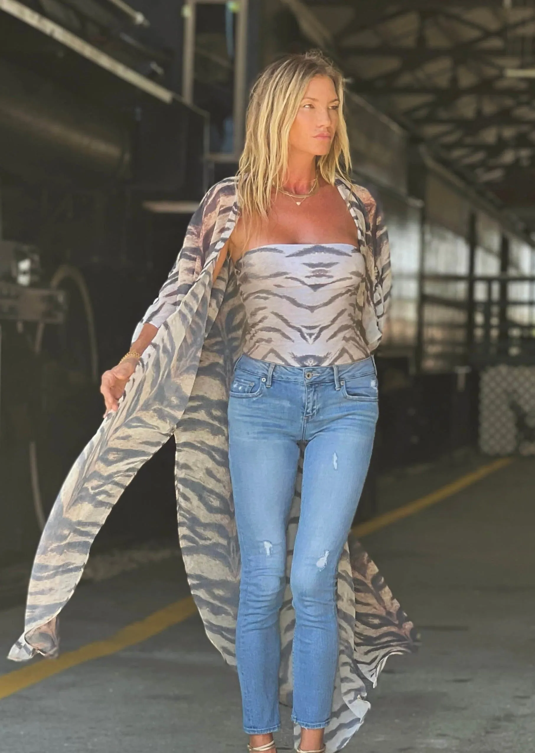 Georgie Strapless Top Faded Tiger