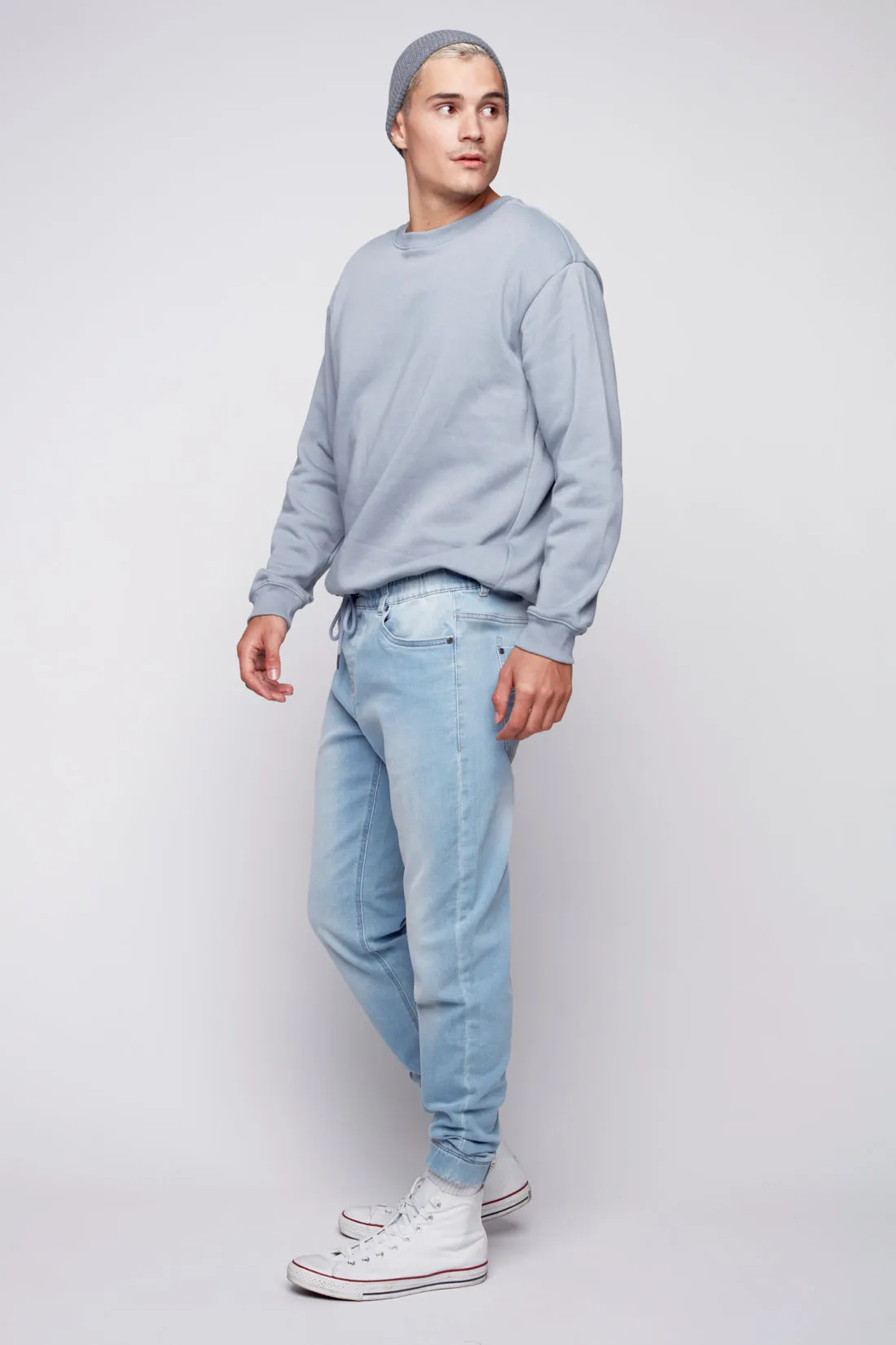 Classic Blue Bleach Jogger with Cozy Denim & 5 Pockets