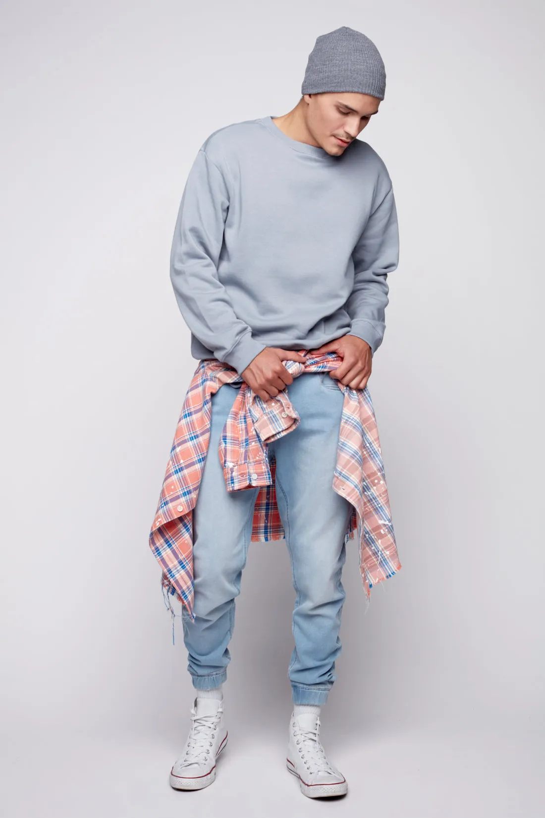 Classic Blue Bleach Jogger with Cozy Denim & 5 Pockets