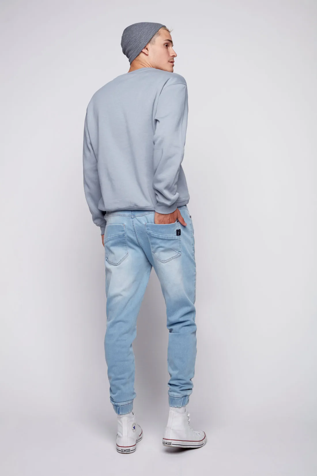 Classic Blue Bleach Jogger with Cozy Denim & 5 Pockets